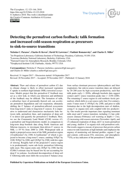 Detecting the Permafrost Carbon Feedback: Talik Formation and Increased Cold-Season Respiration As Precursors to Sink-To-Source Transitions