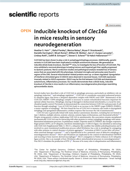 Inducible Knockout of Clec16a in Mice Results in Sensory Neurodegeneration Heather S