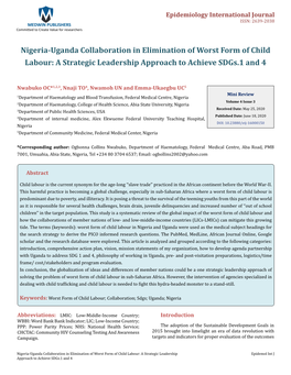 Nwabuko OC, Et Al. Nigeria-Uganda Collaboration in Elimination of Worst Form of Child Labour: a Copyright© Nwabuko OC, Et Al