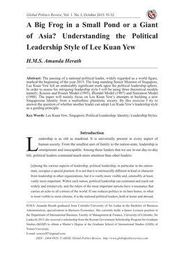 Understanding the Political Leadership Style of Lee Kuan Yew