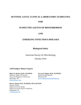 Sentinel Level Clinical Laboratory Guidelines For