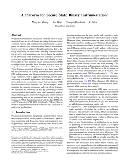 A Platform for Secure Static Binary Instrumentation ∗