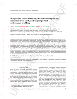 Integrative Insect Taxonomy Based on Morphology, Mitochondrial DNA