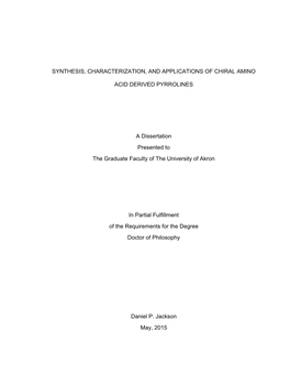 Synthesis, Characterization, and Applications of Chiral Amino