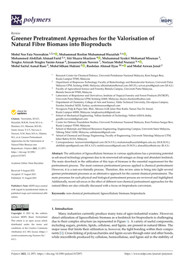 Greener Pretreatment Approaches for the Valorisation of Natural Fibre Biomass Into Bioproducts