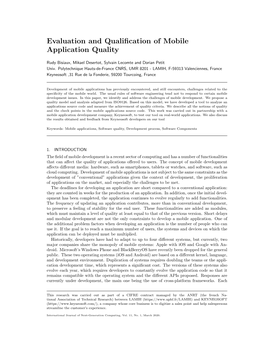 Evaluation and Qualification of Mobile Application Quality