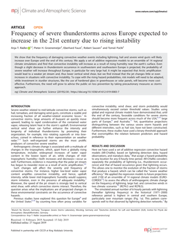 Frequency of Severe Thunderstorms Across Europe Expected to Increase in the 21St Century Due to Rising Instability