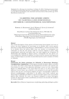 Clarifying the Generic Limits of Talbotiella and Hymenostegia (Detarieae, Caesalpinioideae, Leguminoseae)