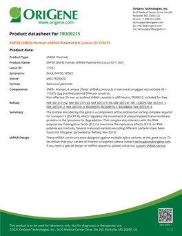 SNF8 Human Shrna Plasmid Kit (Locus ID 11267