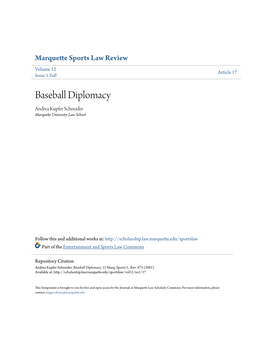 Baseball Diplomacy Andrea Kupfer Schneider Marquette University Law School