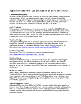 Application Note AN-5 Use of Snubbers on Scrs and Triacs