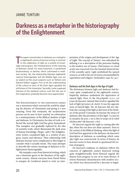 Darkness As a Metaphor in the Historiography of the Enlightenment