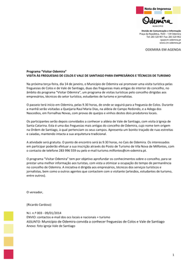 Nicação E Informação Praça Da República, 7630 – 139 Odemira Tel: 283 320 901 Fax: 283 320 902 Rpa@Cm-Odemira.Pt