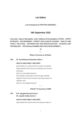 Lok Sabha 18Th September 2020