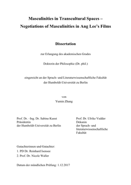Masculinities in Transcultural Spaces–Negotiations of Masculinities in Ang Lee's Films