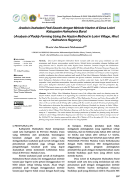 Analisis Usahatani Padi Sawah Dengan Metode Hazton Di Desa Lolori Kabupaten Halmahera Barat
