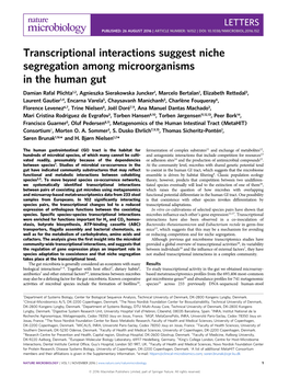 Transcriptional Interactions Suggest Niche Segregation Among