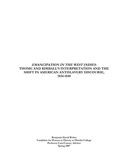 Emancipation in the West Indies: Thome and Kimball’S Interpretation and the Shift in American Antislavery Discourse, 1834-1840