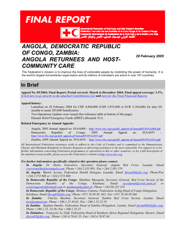 Ifrc.Org/Cgi/Pdf Appeals.Pl?Annual05/05AA008.Pdf · Democratic Republic of Congo, 2005 Annual Appeal No