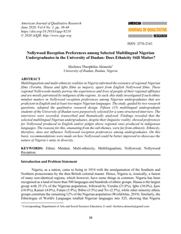 Nollywood Reception Preferences Among Selected Multilingual Nigerian Undergraduates in the University of Ibadan: Does Ethnicity Still Matter?