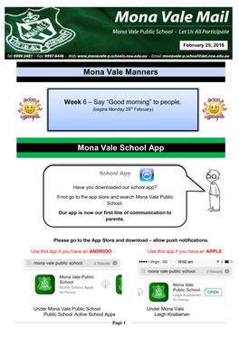 Mona Vale Manners Mona Vale School