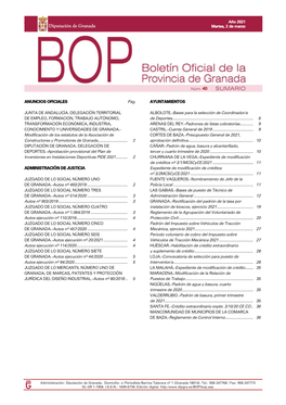 Granada, Martes, 2 De Marzo De 2021 Granada, Martes, 11 De Septiembre De 2008 B.O.P. Número 63 Página 40 Pág. Modificación D
