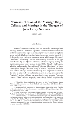 Newman's 'Lesson of the Marriage Ring': Celibacy and Marriage in The