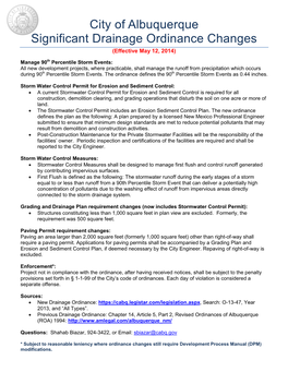 City of Albuquerque Significant Drainage Ordinance Changes (Effective May 12, 2014)