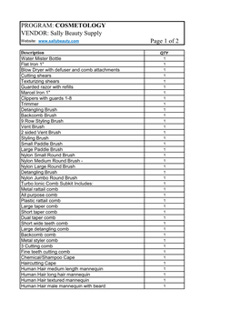 Page 1 of 2 PROGRAM: COSMETOLOGY VENDOR