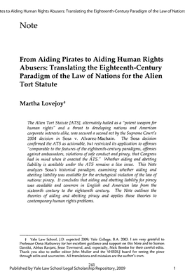 From Aiding Pirates to Aiding Human Rights Abusers: Translating the Eighteenth-Century Paradigm of the Law of Nations for the Alien Tort Statute