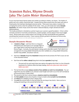 Scansion Rules, Rhyme Drools [Aka the Latin Meter Handout]
