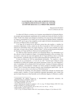 La Lucha De La Villa De Almonte Contra Las Tropas Francesas En 1810 Y El Voto De Acción De Gracias a La Virgen Del Rocío