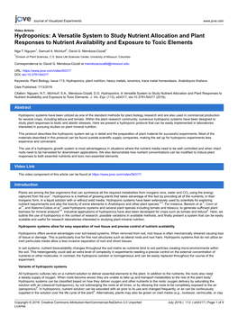 Hydroponics: a Versatile System to Study Nutrient Allocation and Plant Responses to Nutrient Availability and Exposure to Toxic Elements