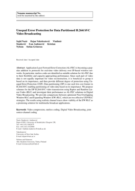 Unequal Error Protection for Data Partitioned H.264/AVC Video Broadcasting