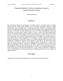 1 Temporal Partitioning of Carcasses by Mammalian Scavengers In
