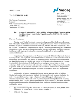 1 January 21, 2020 VIA ELECTRONIC MAIL Ms. Vanessa Countryman Secretary U.S. Securities and Exchange Commission 100 F Street N