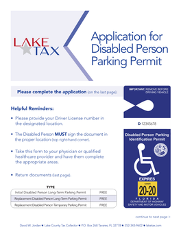 Application for Disabled Person Parking Permit Form