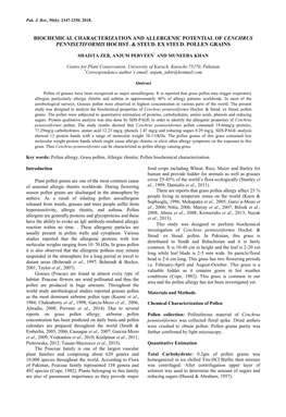 Biochemical Characterization and Allergenic Potential of Cenchrus Pennisetiformis Hochst. & Steud. Ex Steud. Pollen Grains