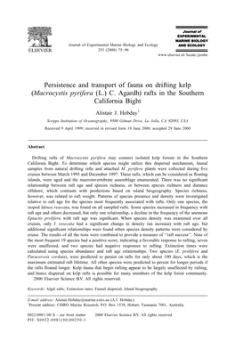 Persistence and Transport of Fauna on Drifting Kelp (Macrocystis Pyrifera (L.) C