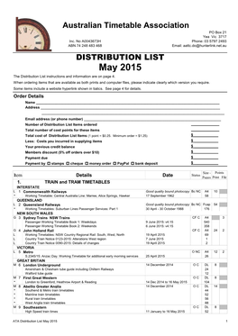 May 2015 the Distribution List Instructions and Information Are on Page 4