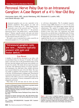 Peroneal Nerve Palsy Due to an Intraneural Ganglion: a Case Report of a 41/2-Year-Old Boy