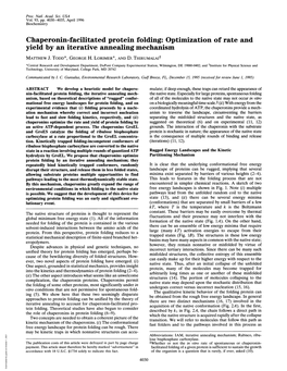 Chaperonin-Facilitated Protein Folding: Optimization of Rate and Yield by an Iterative Annealing Mechanism MATTHEW J