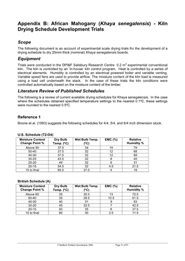 (Khaya Senegalensis) - Kiln Drying Schedule Development Trials