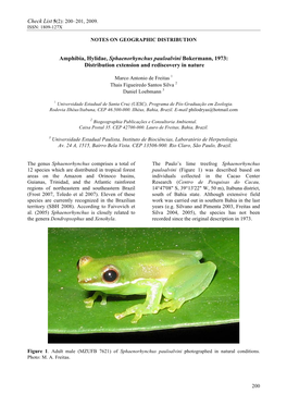 Amphibia, Hylidae, Sphaenorhynchus Pauloalvini Bokermann, 1973: Distribution Extension and Rediscovery in Nature