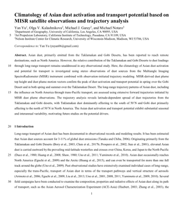 Climatology of Asian Dust Activation and Transport Potential Based on MISR Satellite Observations and Trajectory Analysis Yan Yu1, Olga V