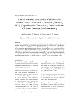 Larval Anisakid Nematodes of Histioteuthis Reversa (Verril, 1880) and H