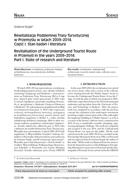 Rewitalizacja Podziemnej Trasy Turystycznej W Przemyślu W Latach 2009–2014