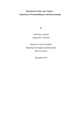 Mysticism in Lalon and Tagore: a Question of Textual Influence and Intertextuality