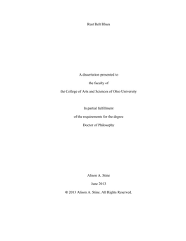 Rust Belt Blues a Dissertation Presented to the Faculty of the College of Arts and Sciences of Ohio University in Partial Fulfil