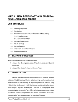 Unit 9 : New Democracy and Cultural Revolution : Mao Zedong